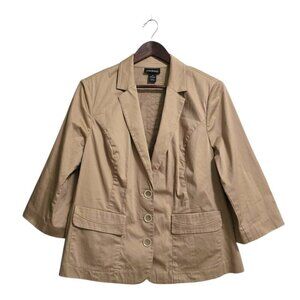 Lane Bryant Unstructured Single Breasted 3/4 Sleeve Blazer In Khaki Sz 20